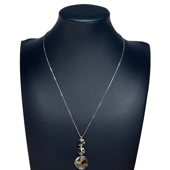 Dyadema 925 ITALY Silver Facted Crystal Tri Drop Pendant Necklace Signed 18"